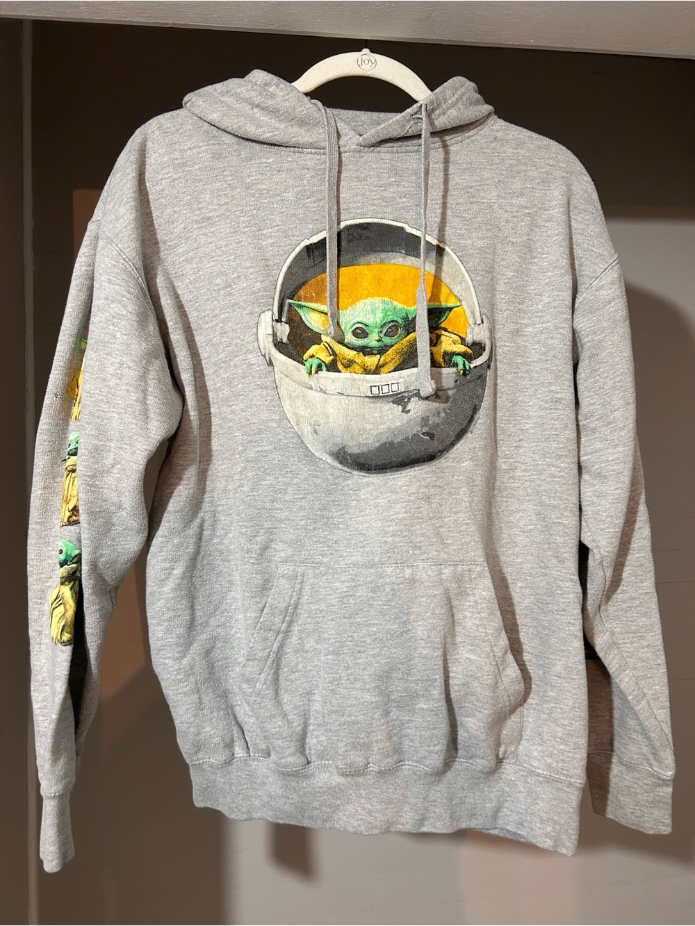 Star Wars Grey Crewneck Hoodie with Green Grogu Graphic